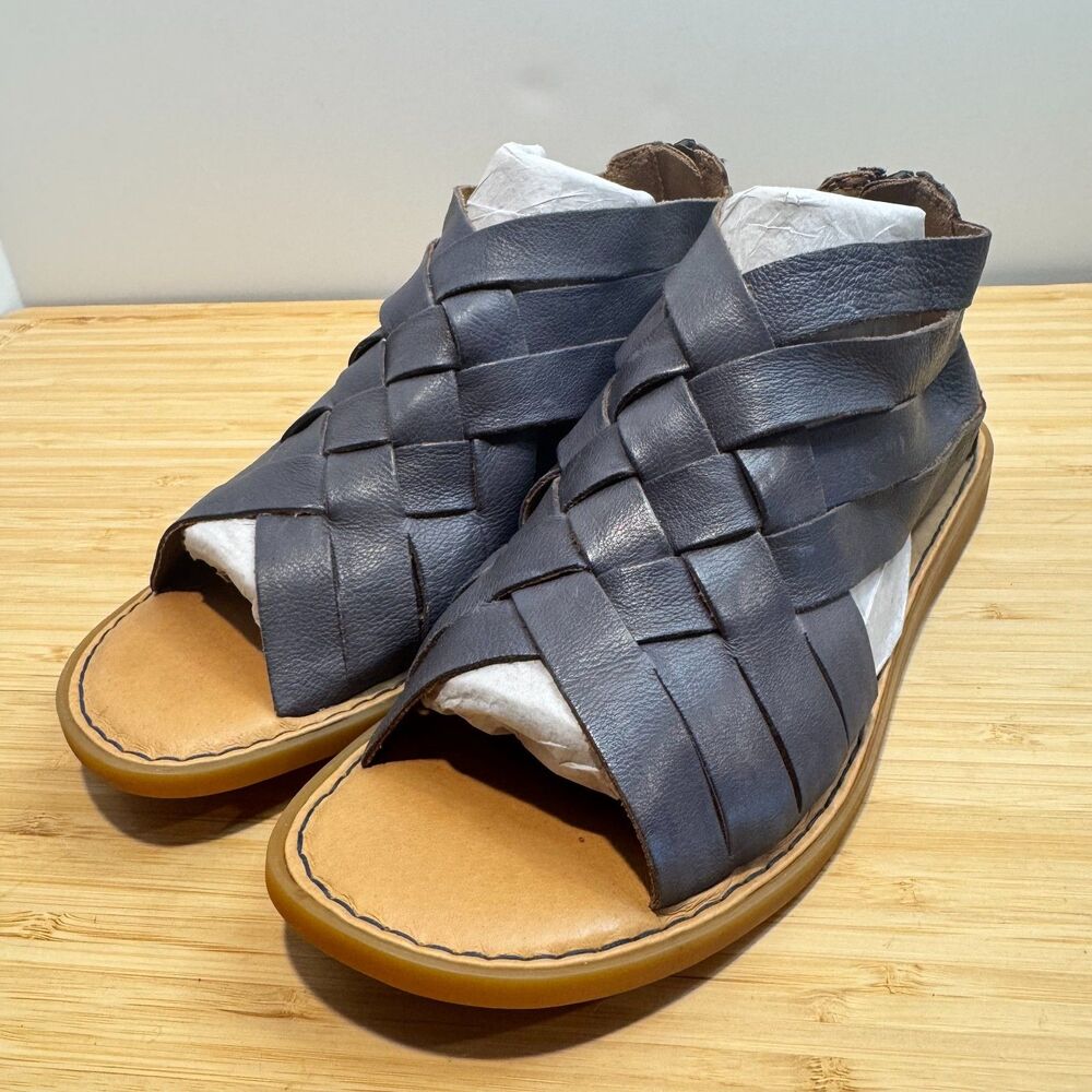 Born Iwa Woven Leather Gladiator Sandals Navy Blue Back Zip Comfort Women's 7M - Picture 2 of 14